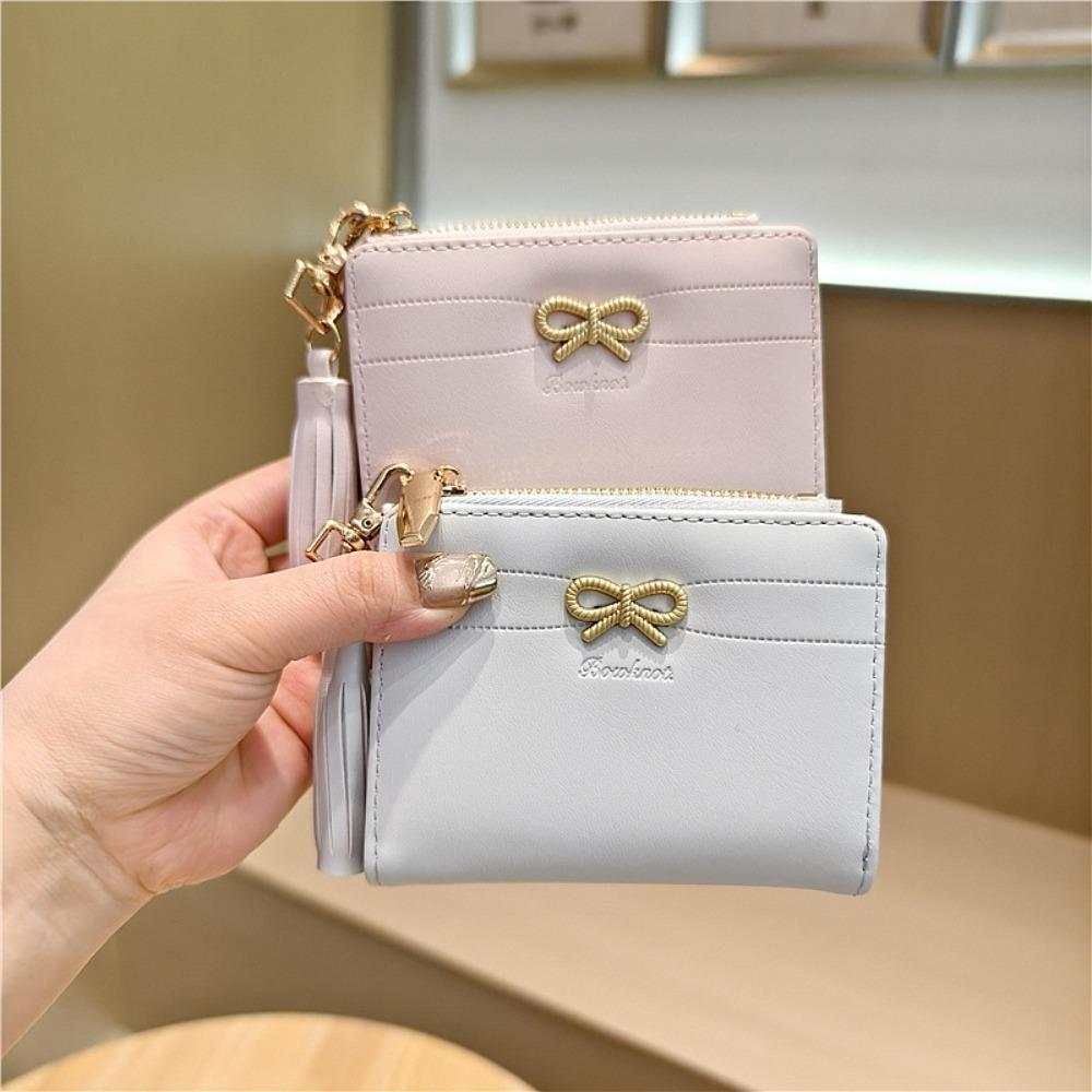 Bow PU Leather Coin Purse Portable Credit Card Holder Compact ID Card Holder Women