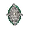 Yousheng Women Ring Shiny Rhinestone Inlaid Two-tone Geometry Electroplating Art Deco Gift Natural Emerald Faux Gemstone Engagement Wedding Ring for