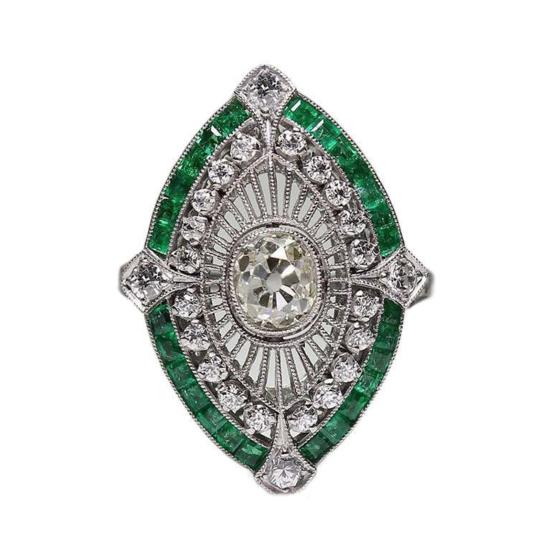 

Женское кольцо с блестящими стразами, инкрустированное двухцветной геометрией, гальваника, арт-деко, подарок, натуральный изумруд, искусственный 8