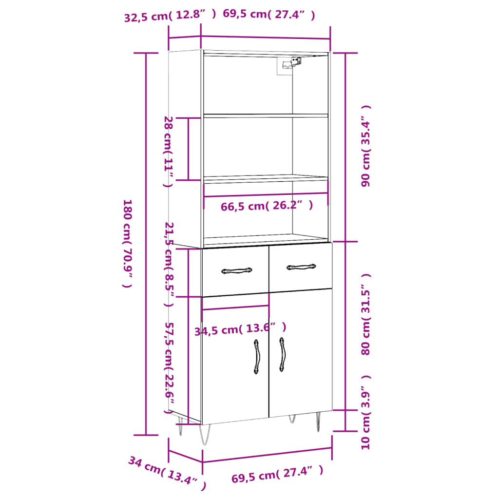 Highboard Concrete Grey 69.5 x 34 x 180 cm Particleboard