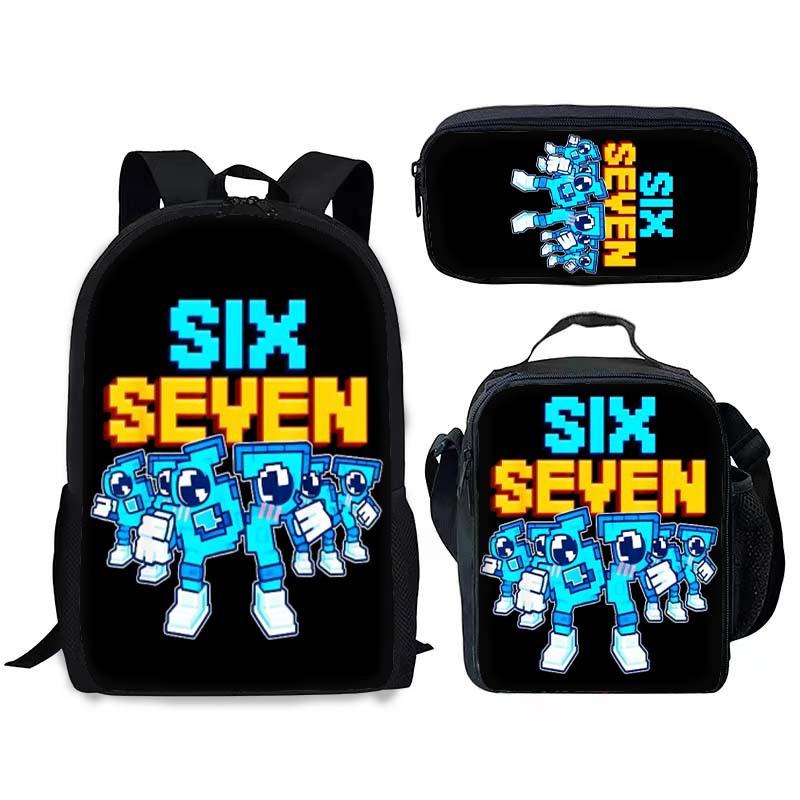 Fashion Trend New Stem 67 Six Seven Printed Schoolbag Meal Bag Pencil Bag Three-Piece Set, Cool Student Schoolbag