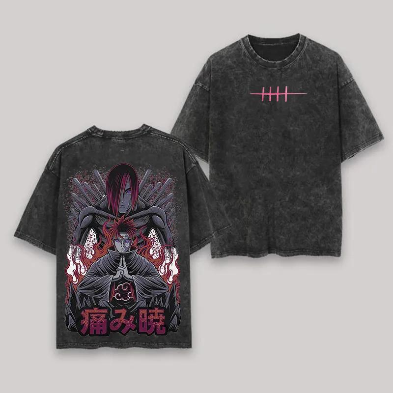 Manga Tee Vintage Washed Retro Anime Harajuku Streetwear Mens Graphic Clothes Top Akatsuki