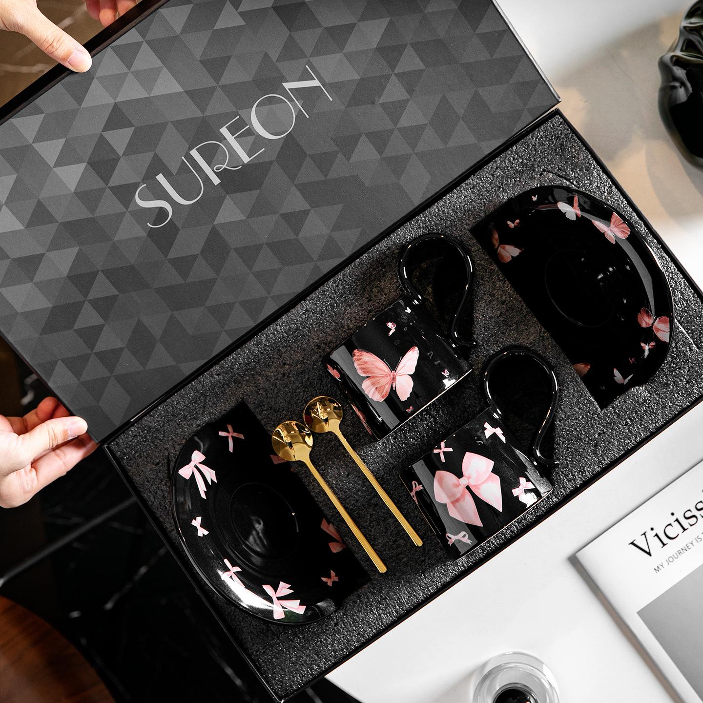 Love bow coffee cup and saucer set gift box housewarming wedding souvenir birthday gift afternoon tea 288ml