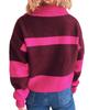 Women's Contrasting Striped Knitted Lapel Long Sleeved Pullover Sweater Top