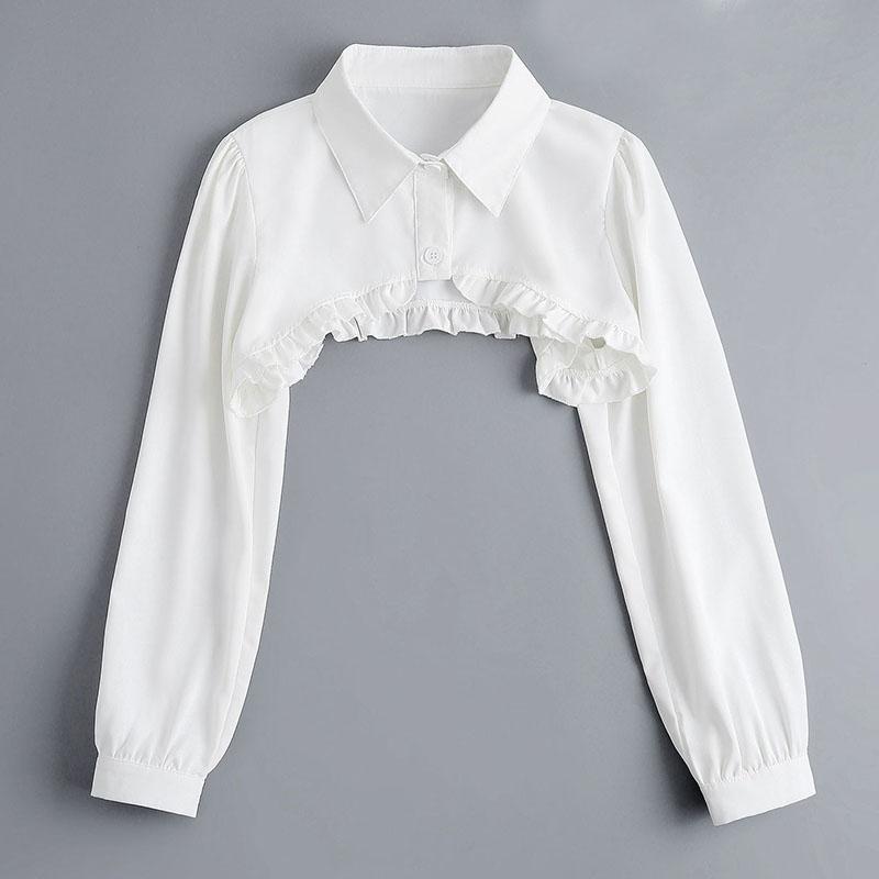 Cotton Fake Collar Top for Women Lapel Half Blouse Long Sleeve Shirt Detachable Removable False Collar Shouder Wraps Shawl