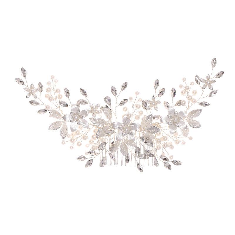 Wholesale China Top Quality Wedding Flower Headpieces Bridal Hair Accessories Shining Rhinestone Crystal Pearl Hair Comb Jewelry белый