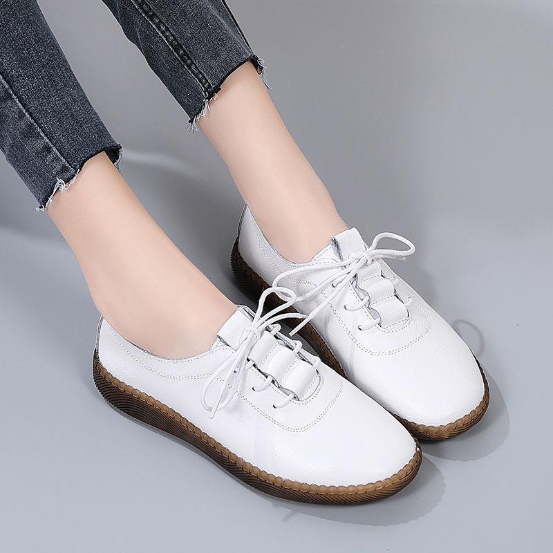 Soft leather shoes 22 spring new flat cow tendon soft-soled bean shoes casual light mother leather shoes