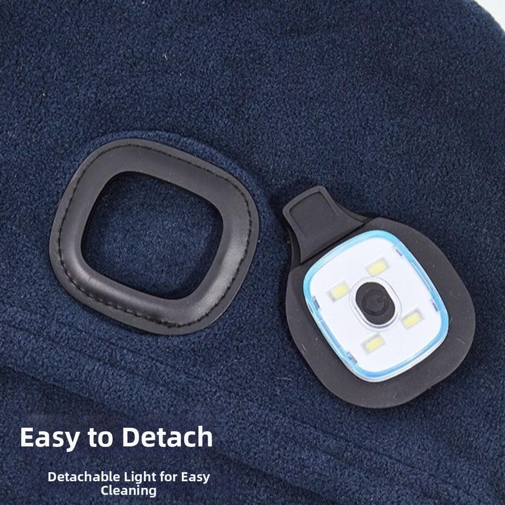 Fleece Lined Headlamp Hat USB Rechargeable Winter Running Hat Durable Night Cycling Beanie  Winter