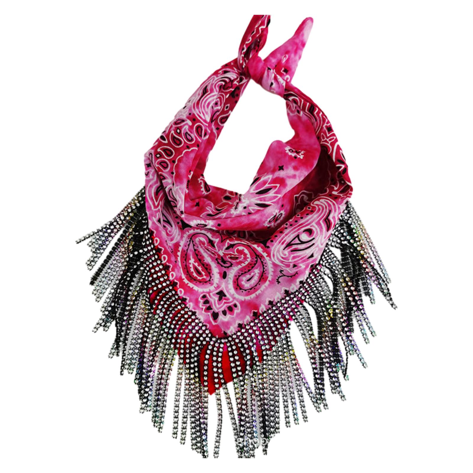 

Cashew Flower Bandana with Rhinestone Tassels Knitted Hair Kerchief Hiphop Square Turban for Hot Girls Photo Props 1 рожевий червоний колір