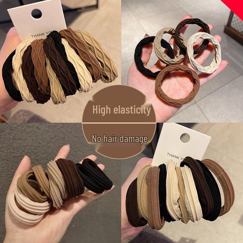 10-Pack Thickened Coffee Brown Hair Ties: Durable, High-Elasticity Rubber Bands for a Simple, Elegant Look