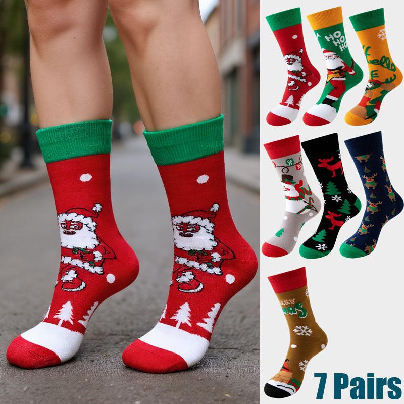 

7 пар Новинка Осень Зима Женские носки Хлопковые Длинные Рождественские Носки Повседневные Мужские Носки Санта Клаус Рождественский Подарок 36-45 One Size