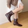 Autumn Winter Woman Thick Heel Ankle Boots Fashion Belt Buckle Pointed Toe Shoes Femmes Pleated Pipe Short Botines De Mujer