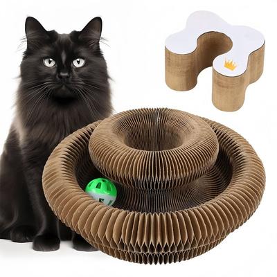Magic Organ Cat Scratcher Board, Interactive Cardboard Cat Toy with Bell Ball, Foldable Honeycomb Corrugated Cat Scratching Post for Grinding Claws