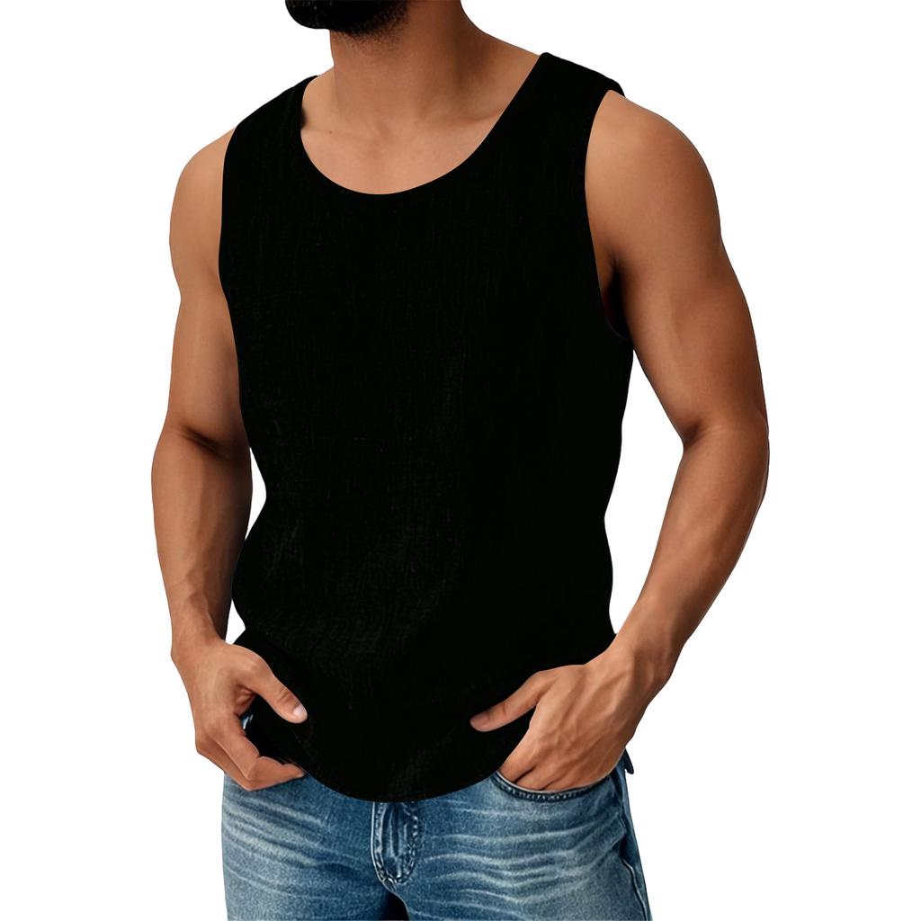 Men's Cotton Linen Sleeveless Vest Men's Casual Fashion Sports Sleeveless Vest
