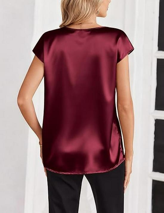 Women's Solid Color Satin V-neck Pullover Top - Spring/Summer Casual Business Style