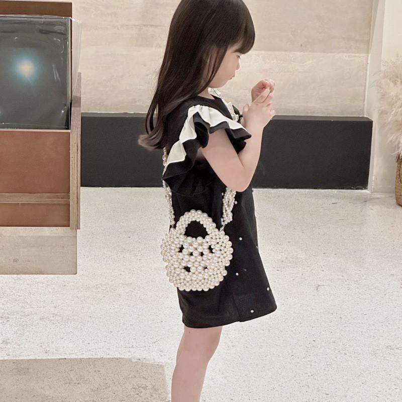 Charming Pearl Flower Design Mini Handbag Perfect For Kids Versatile Summer Use