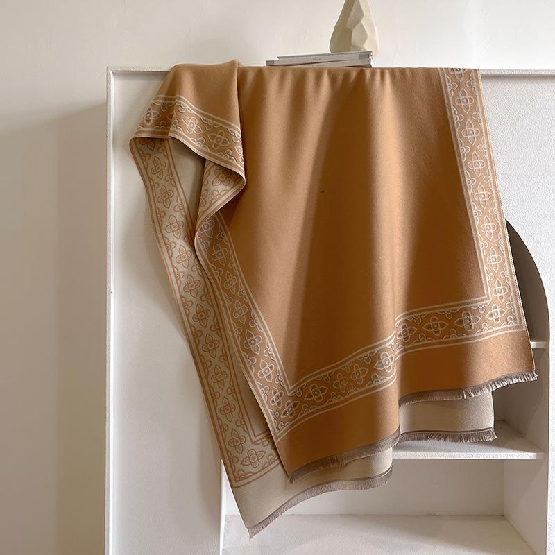 Autumn And Winter Imitation Cashmere Scarf Women'S Color Matching Ethnic Style Dual-Purpose Air Conditioner Shawl Student Scarf Decoration Outside