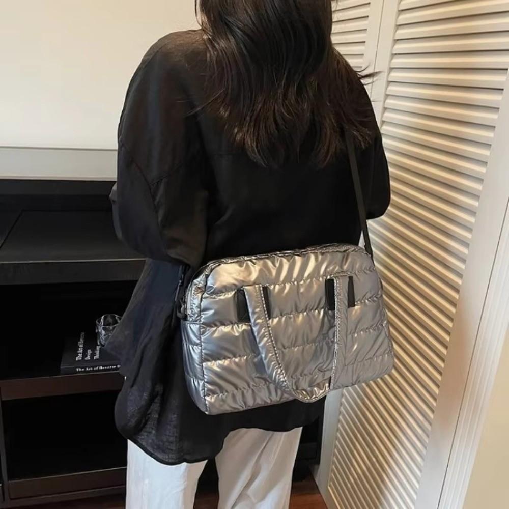 Luxury Fluffy Tote Bags Solid Color Quilted Shoulder Bag Large Capacity Handbags Women