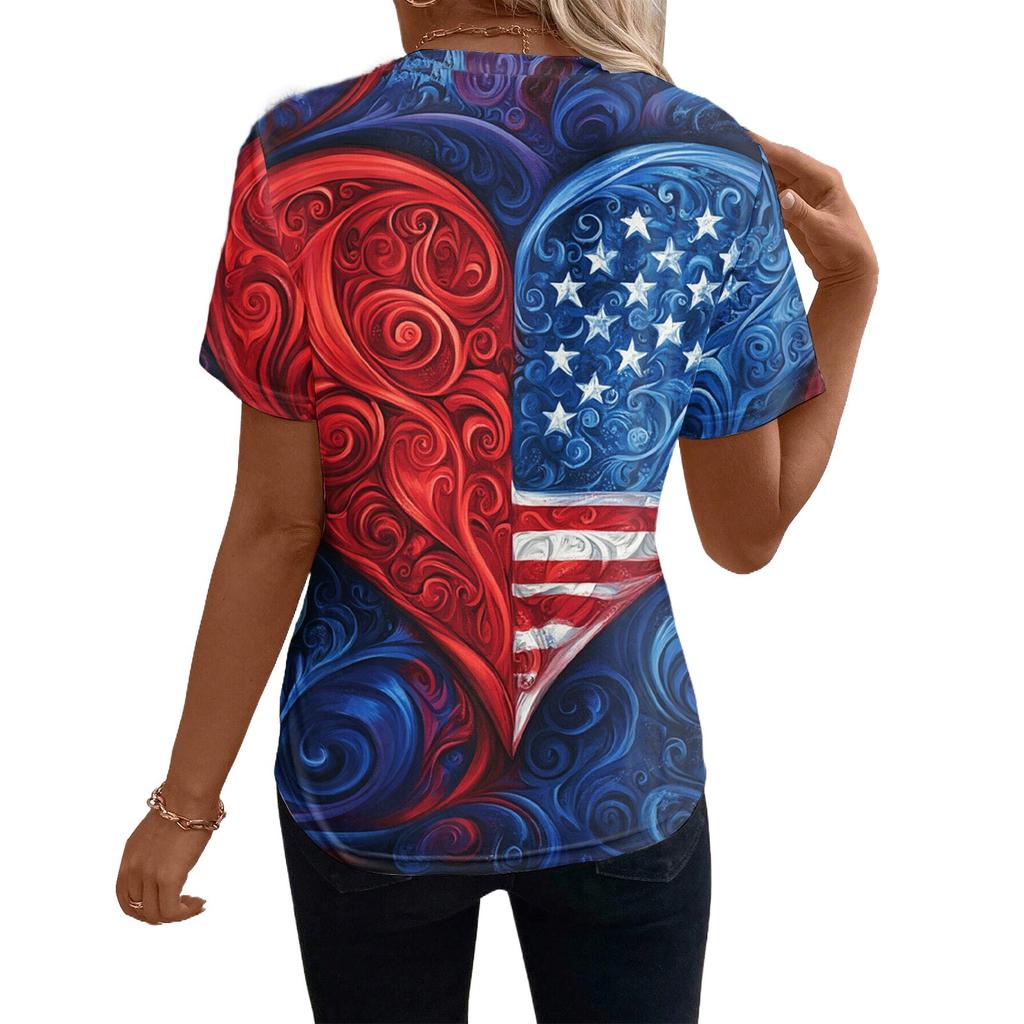 Damen Top mit Kurzarm und Unabhängigkeitstag-Print