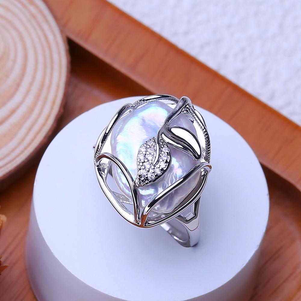 LSOOYH Natural Freshwater Big Button Baroque Pearl Rings For Women Classic Silver Gold Color Wedding Ring Birthday Gifts Wholesale