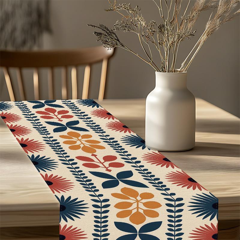 Retro Floral Pattern Table Runner, Dining Table Decor, Long Tablecloth, Rustic Style Tea Table Runner