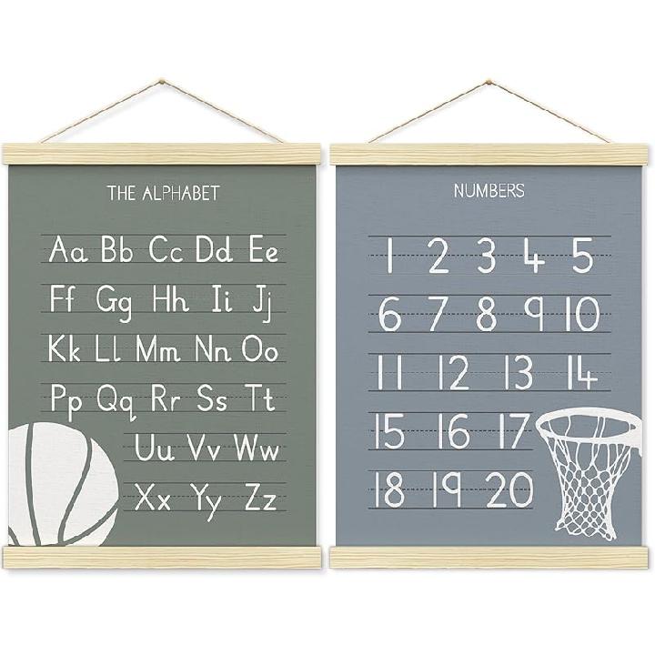 BONETAT Numbers alphabet poster for Nursery Toddlers, Play Room Wall Decor, ABC Wall Chart, Wall Hanging Decor for Toddler Playroom Decor Kids Wall