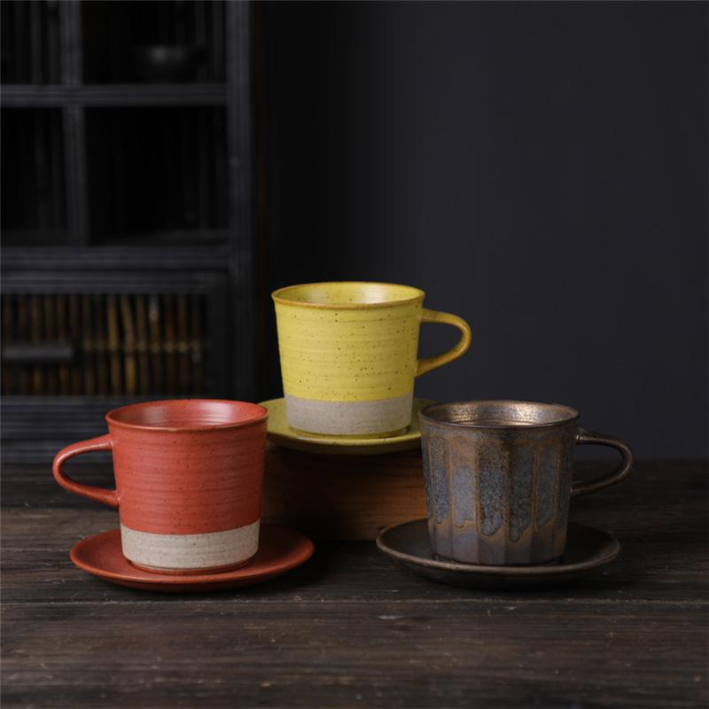 Japanese Coffee Cup And Saucer Set Retro Vintage Coarse Pottery Light Luxury Simple Cup Retro Ceramic Cup