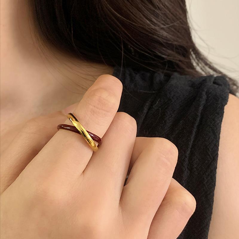 Vintage Ankara Red Drip Glaze Ring Women's Niche Light Luxury High-end Ring Titanium Steel Does Not Fade Stacked Accessories