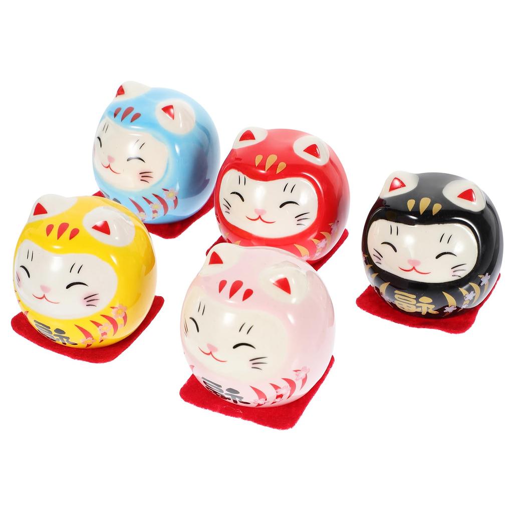 NUOLUX Daruma Lucky Cat Daruma Figurine Ceramic Ornament 5 Pieces 5 Colors Lucky Charm Mini Daruma Japanese Style Interior Stylish Cute Car Ornament