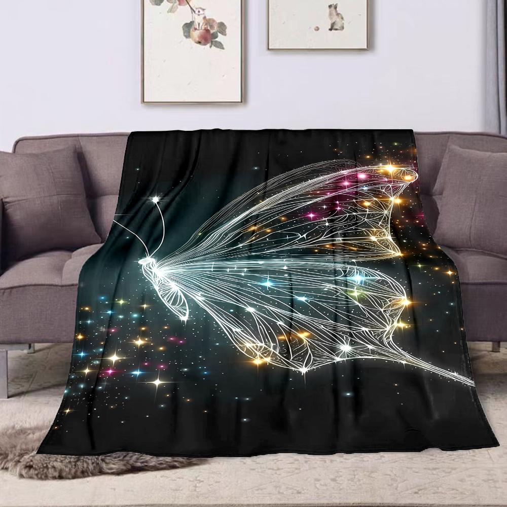 Glowing Butterfly with Starry Background Patterned flannel blanket perfect for the bedroom living room, sofa, or a little nap
