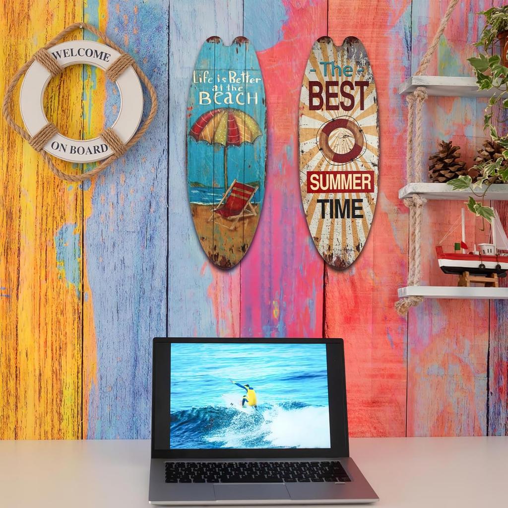 3pcs Plaques Surf for Decorations Home Decors Hanging Decor Decorative Sign Wall Signs Themed Ornament Wood Plaque Board Wooden Surfboard Beach