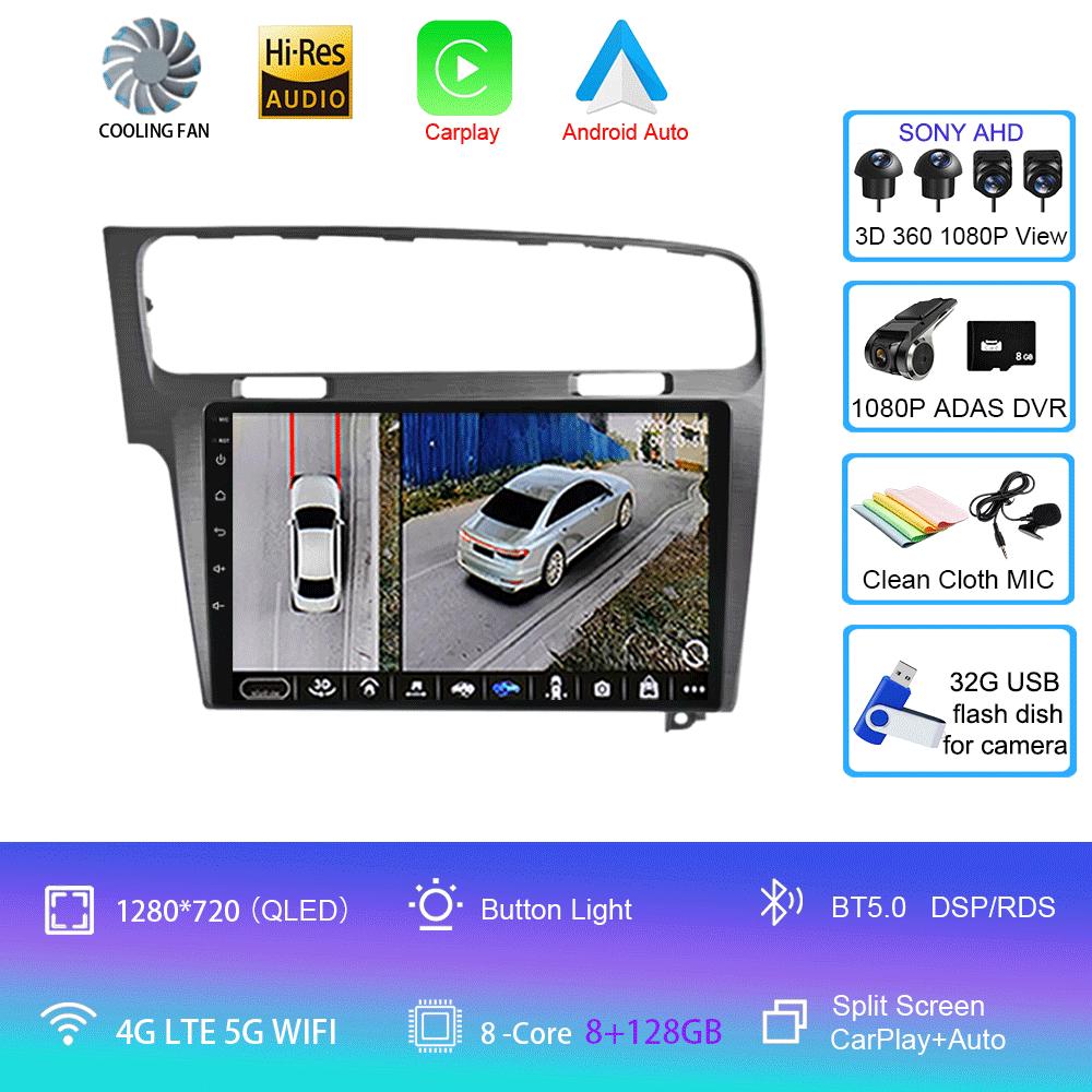 Android 14 For Volkswagen Golf 7 2013-2020 MK7 Car Radio Multimedia Video Player Navigation GPS 5G WIFI Carplay Auto 360 Camera