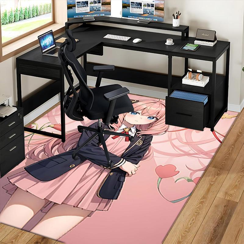1pc Pink Ribbon Heart Office Chair Mat - Anime Cat Girl Design, Non-Slip Carpet for Home Decor, Suitable for All Seasons, Perfect Gift for Fans.Q077