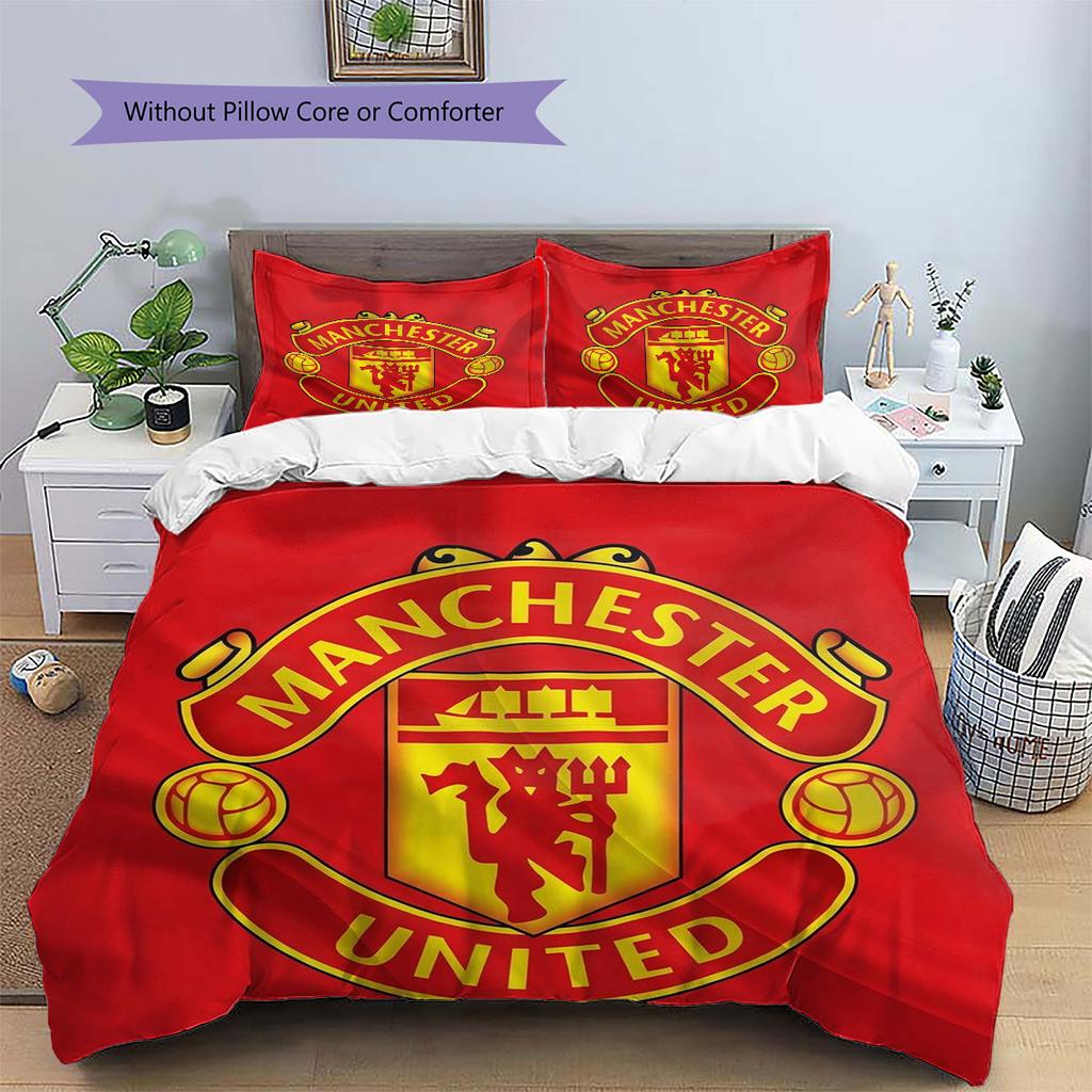 Manchester United F Custom Name Pattern Bedding,Quilt Set Quilt Cover Pillowcase Home Birthday Gift(1 * Duvet Cover + 2 * Pillowcase, Without Core)