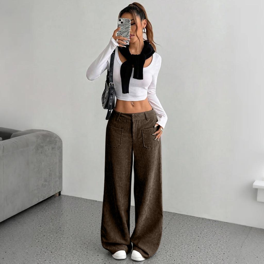 Women's Corduroy Pants, Loose Fit, Casual, Fashionable, Slimming