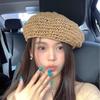 Boho Handmade Summer Straw Beret Thin Breathable French Crochet Beret Hollow Flat Design Beach Weave Beret Holiday Wear