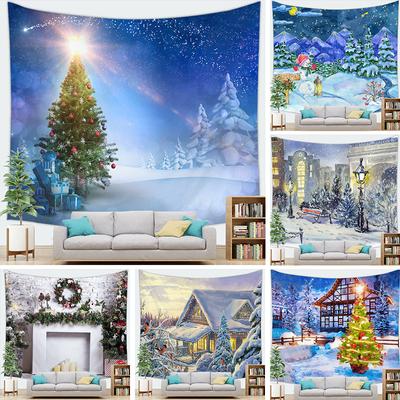Merry Christmas Tapestry Snowflakes Santa Claus Winter Night Xmas Tree Wall Hanging Fireplace Gift New Year Decorations for Home