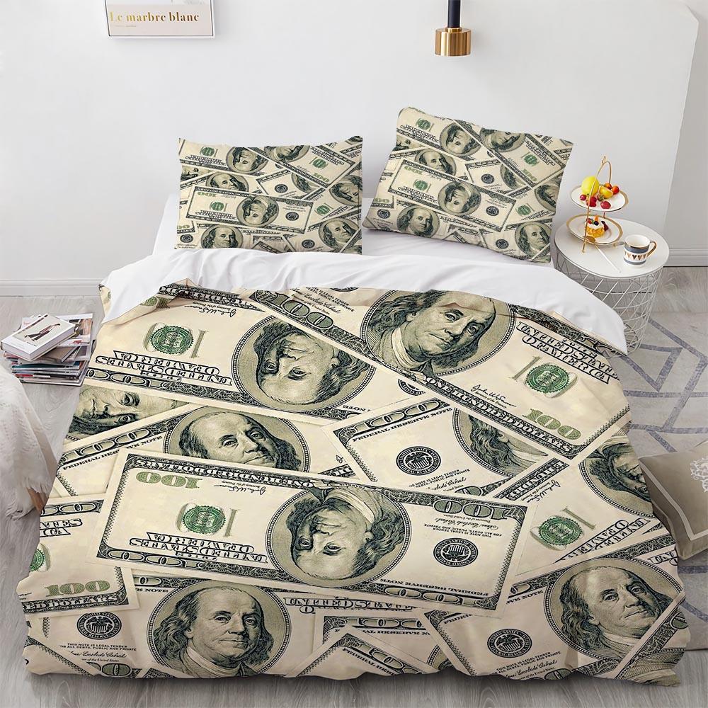 3D Modern Bedding Set Dollar Motif Printed Duvet Cover Vivid Comforter Cover 2/3 Pieces Money Pattern Funny King Queen Size