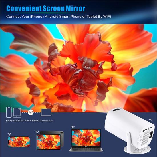 Mini projektor 4K Native 720 Podporovaný přenosný filmový projektor Nastavitelný úhel Smart Video Beamer s BT 5.0 WiFi6 EU Plug