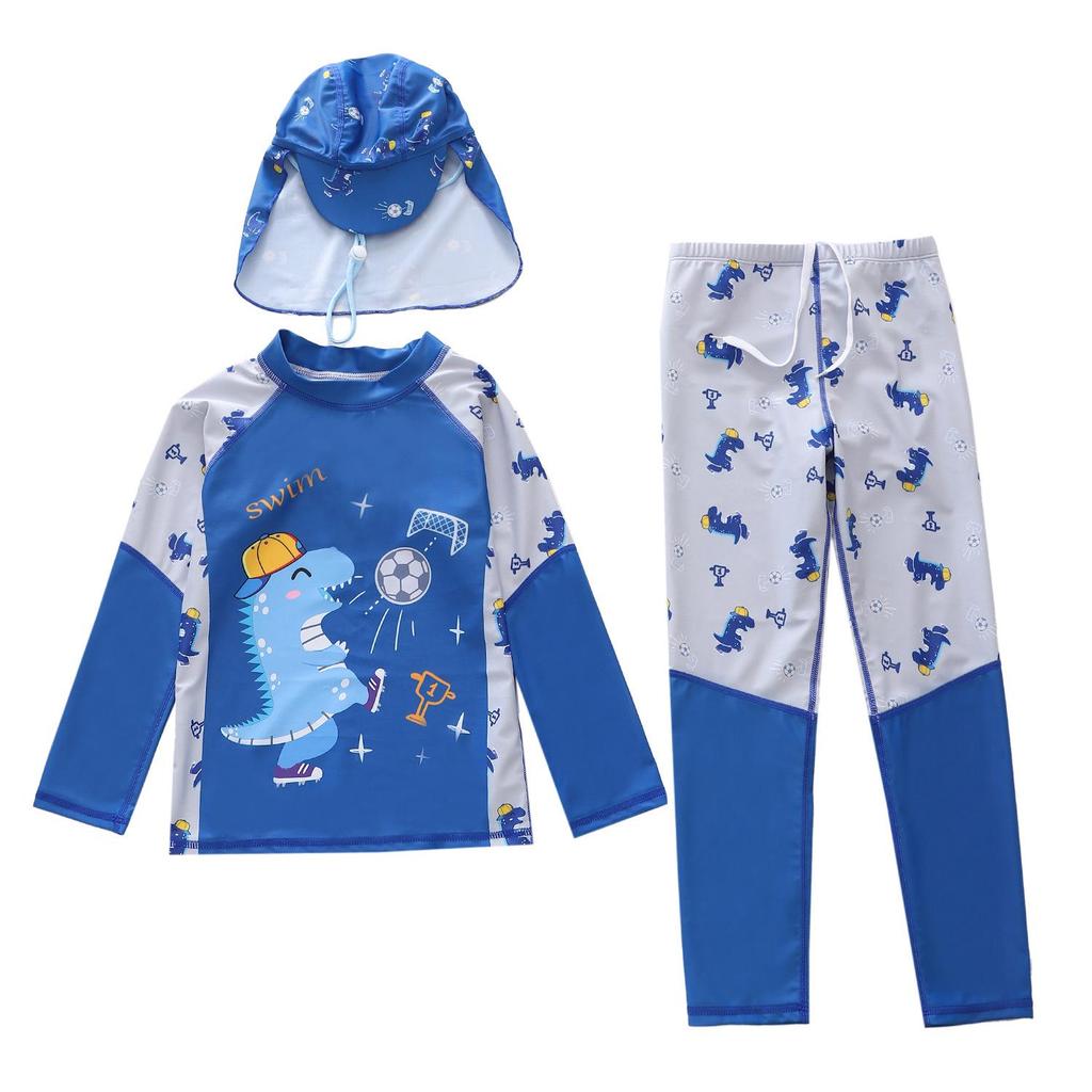 2026 Boys' Sun Protection 3-Piece Swimsuit Set: Long Sleeve, Long Pants, Swim Cap - Sizes S, M, L
