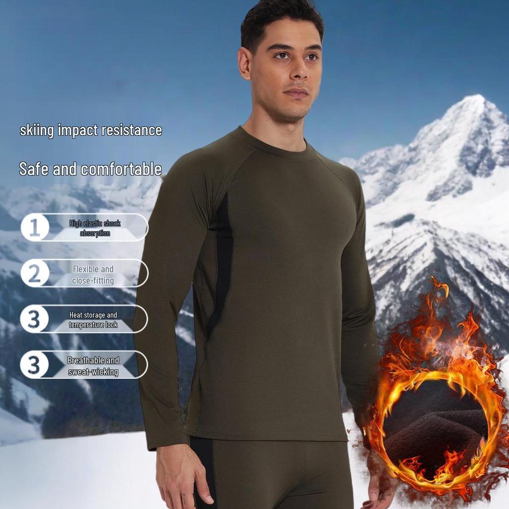 Men's Quick-Dry Fleece-Lined Base Layer for Outdoor Sports, Hiking, Mountaineering, Skiing, and Fitness