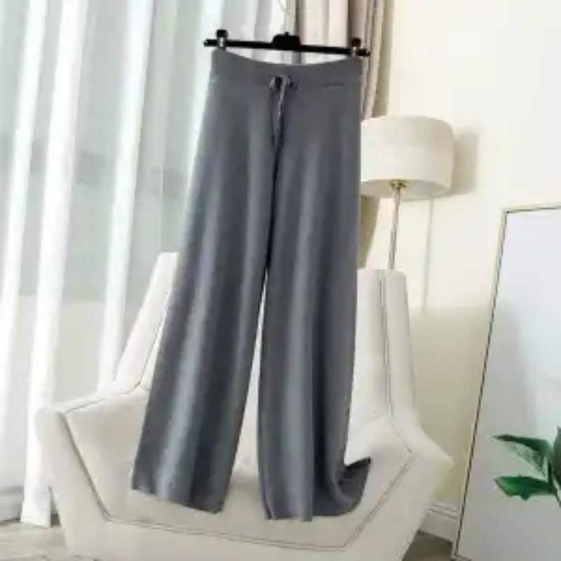 Soft Confucian Knitted Pants Women in Autumn Winter Wear Draped Knitted Wide-leg Pants White Floor Pants Straight Cloud Pants