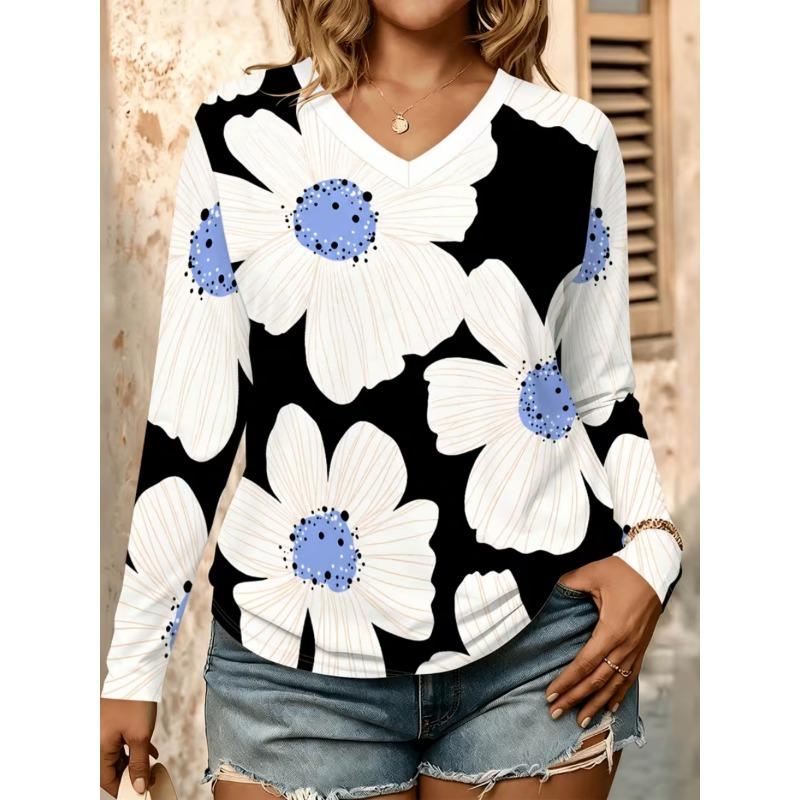 Women's casual long sleeve V-neck T-shirt