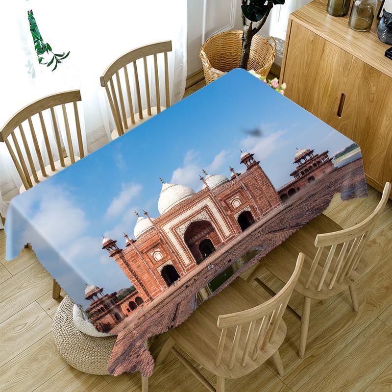 Thicken Cotton Tablecloth Red Castle Pattern Rectangular Round Table Cloth For Wedding Picnic Party