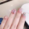 10 Pcs Handmade Pink Bow Heart Diamond Short Coffin Press On Nails Full Coverage Removable Fake Nails For Women And Girls