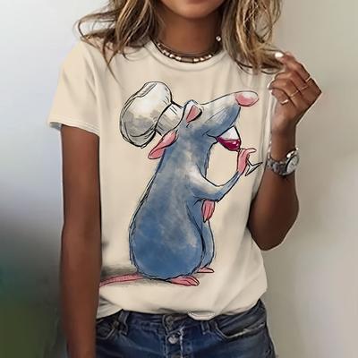Koszulki damskie z nadrukiem zwierząt z kreskówek Modne Nowe z krótkim rękawem T-shirty Bluzki Lato Luźny Pulower Casual Street Odzież damska