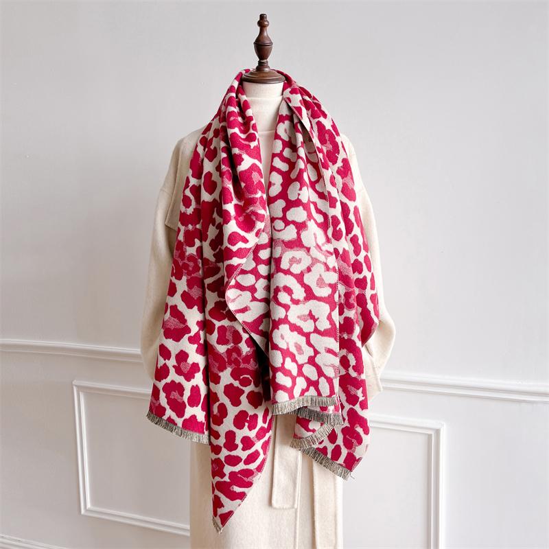 Tassel Blanket Leopard Print Thick Jacquard Pashmina Winter Warm Shawl Wrap Cashmere Scarf Women Neckerchief Poncho Stoles