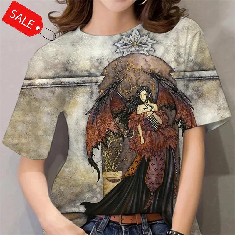 Halloween Pattern T Shirt For Women Witch 3d Printed Short Sleeves Summer Casual Oversized T-shirts O-neck Tops Tees Streetwear