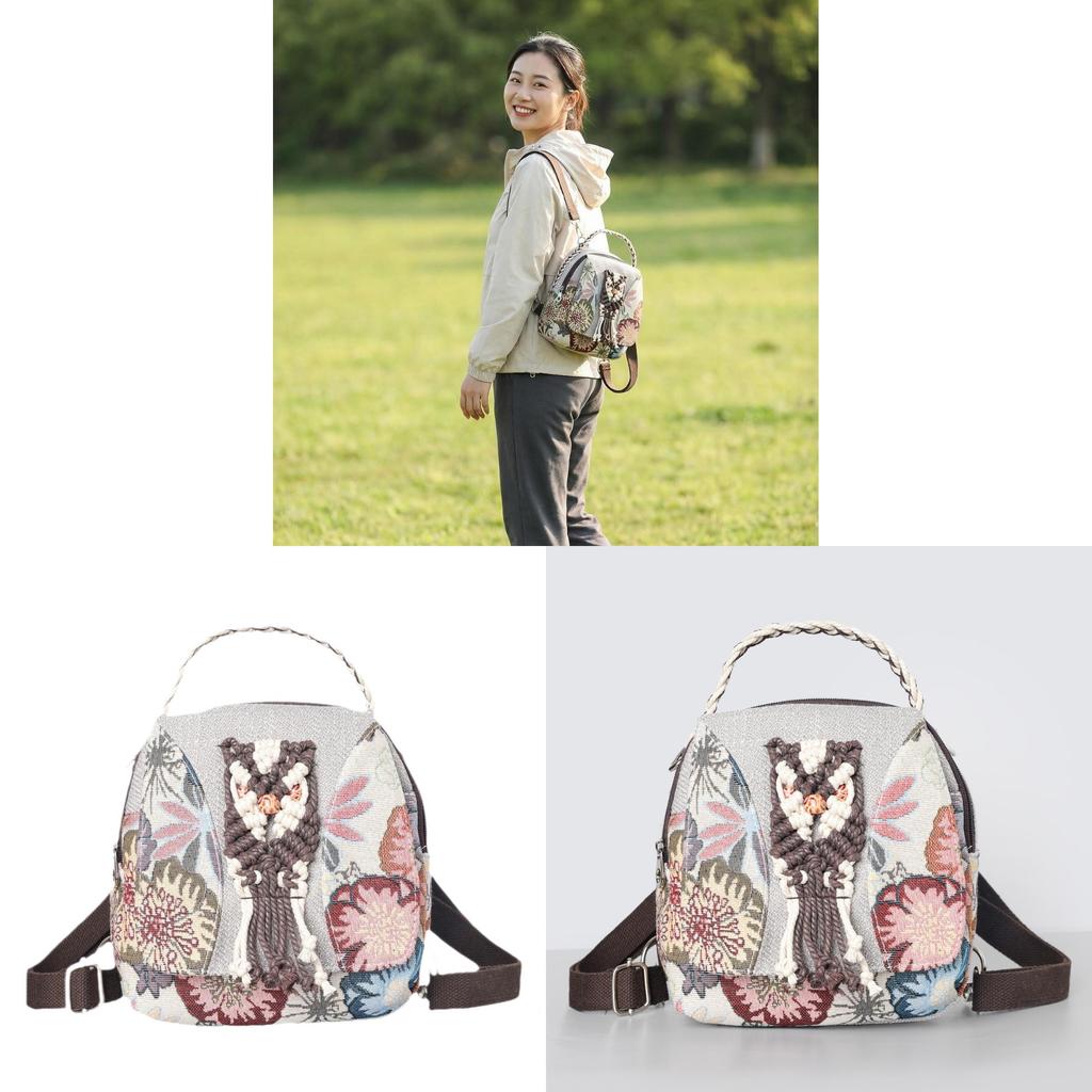 Vintage Bohemian Canvas Backpack With Embellishments For Casual Outings