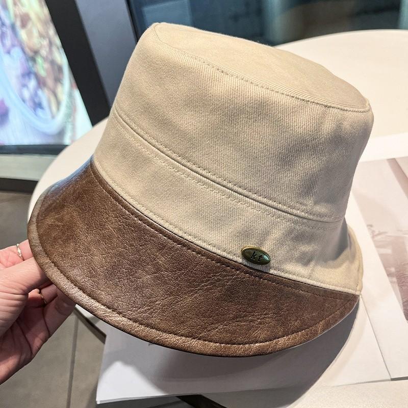 Cotton Pu Wide Brim Bucket Hat For Women Sun Protection Summer Fashion Accessory